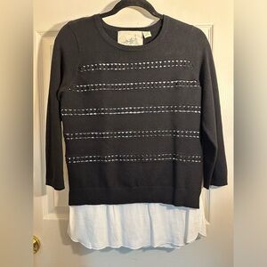 Anthropologie-Angel of the North-Black and Cream Twofer 3/4 Sleeve Sweater—XS